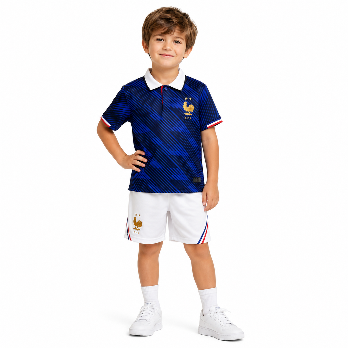 Ensemble Enfant France 2026 – Maillot Domicile Bleu + Short Blanc